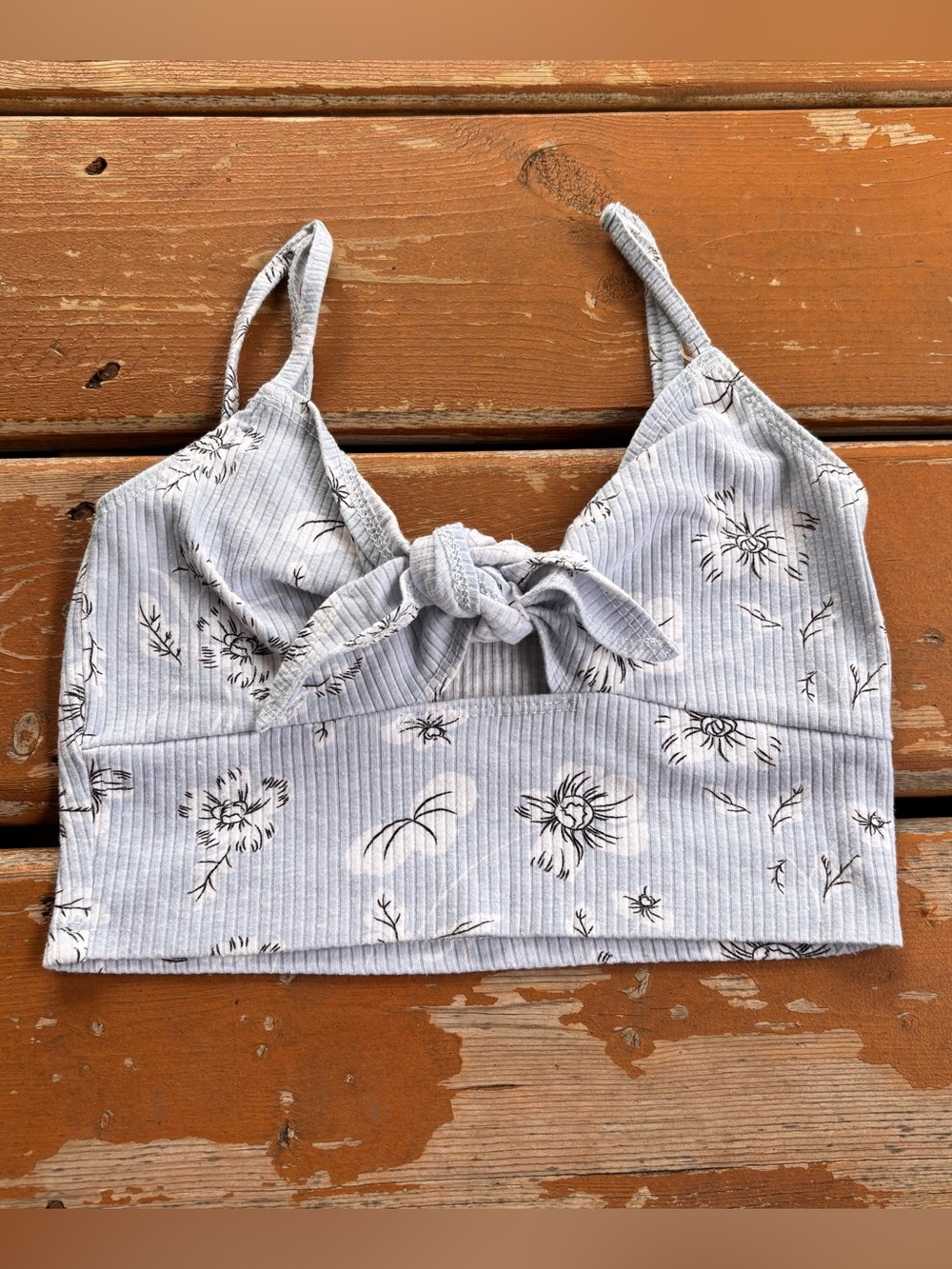 Ardene Light Blue & Floral Crop Tank Top - Size XS